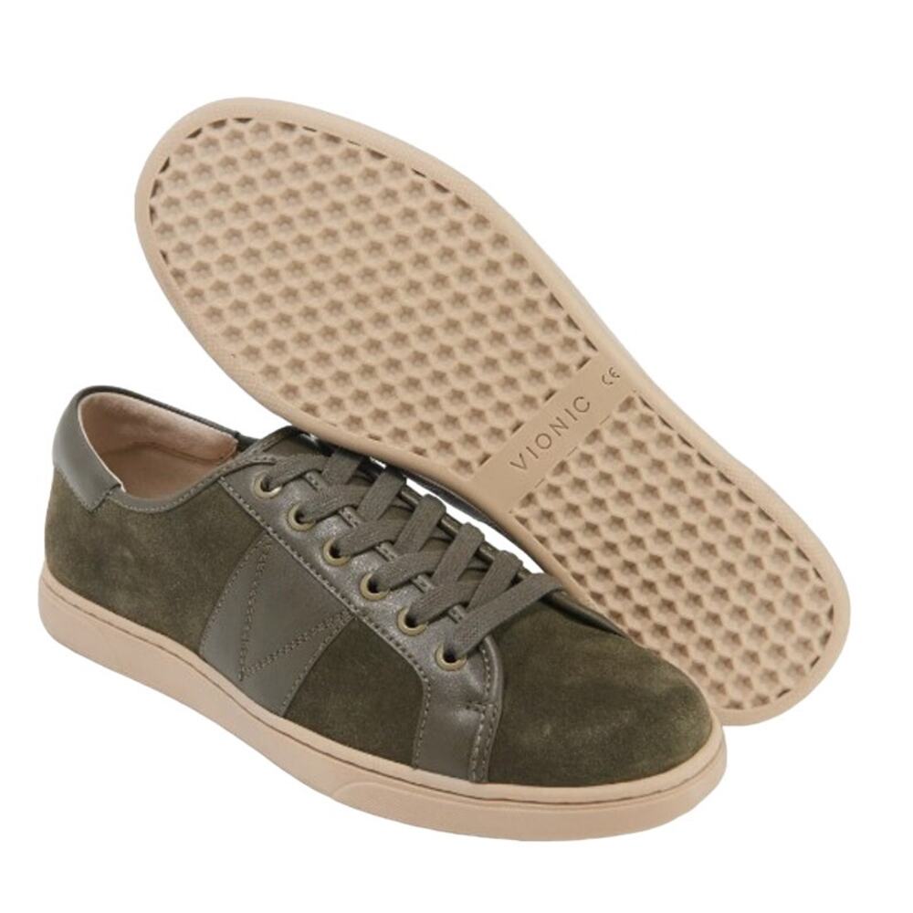 Vionic Jerome Suede Sneakers Lace Up Low Top Water Resistant Durable Green 11.5